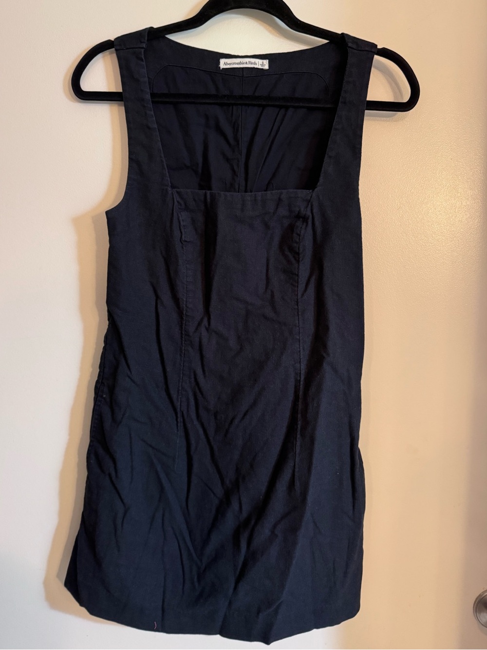 Abercrombie & Fitch Black Square Neck Linen Blend Shift Dress, Small